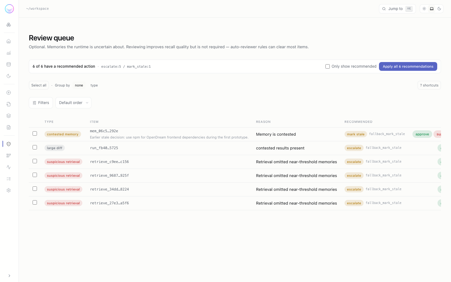 Current review queue screenshot